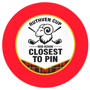 A ball marker, the closest to the pin emblem